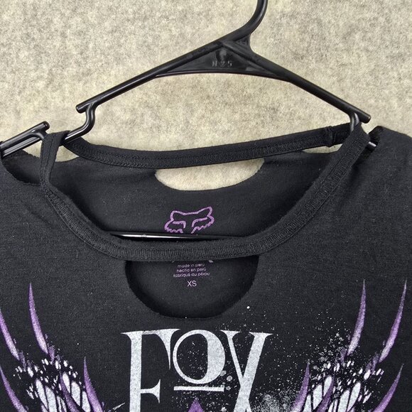 Fox Racing Graphic Skull Wings Womens Black & Purple T-Shirt XS Cotton Blend - Picture 6 of 9